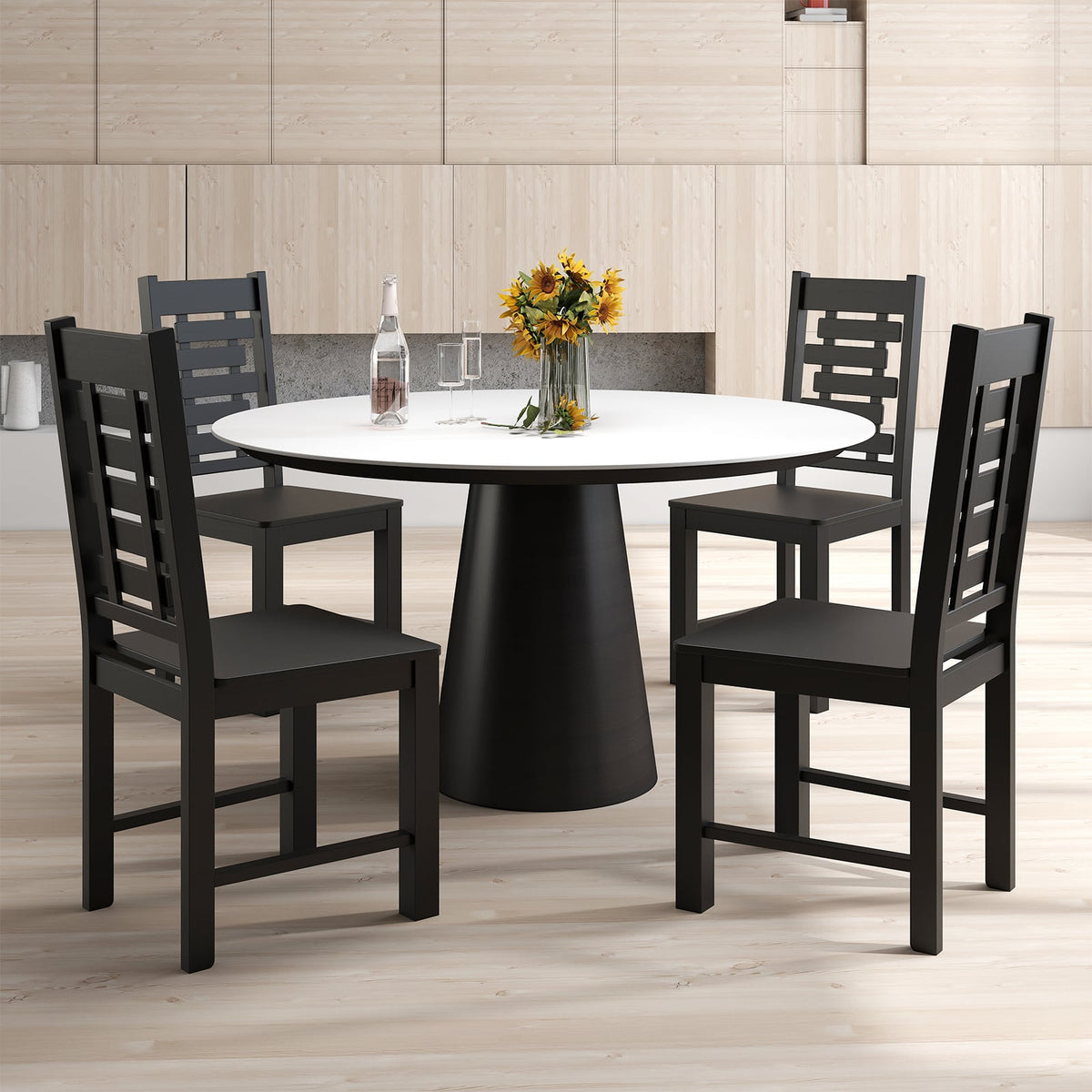 Wooden Dining Chair Set of 2 Solid Rubber Wood Kitchen Chairs-Black-Dining Chairs-DECOROLALA