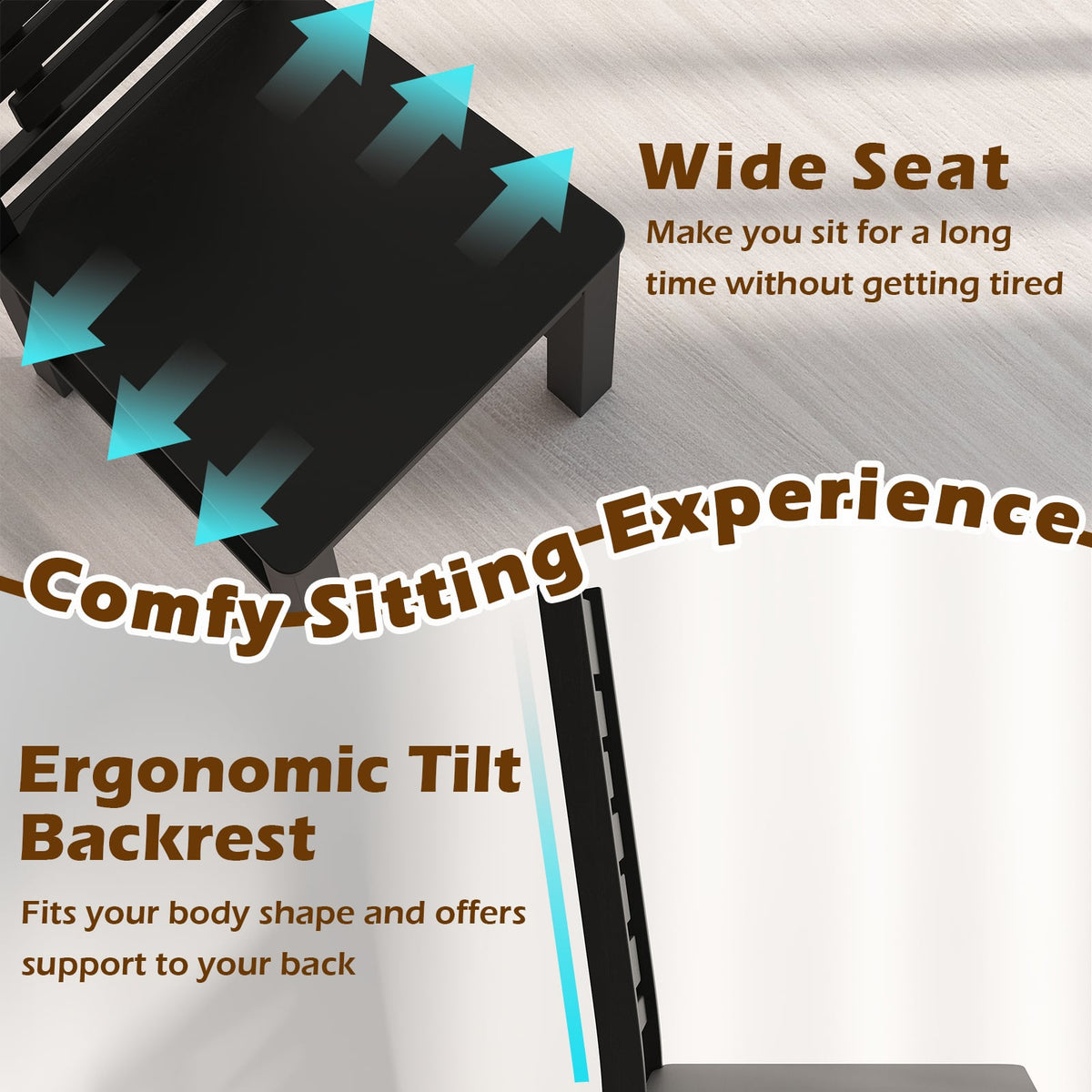 Wooden Dining Chair Set of 2 Solid Rubber Wood Kitchen Chairs-Black-Dining Chairs-DECOROLALA