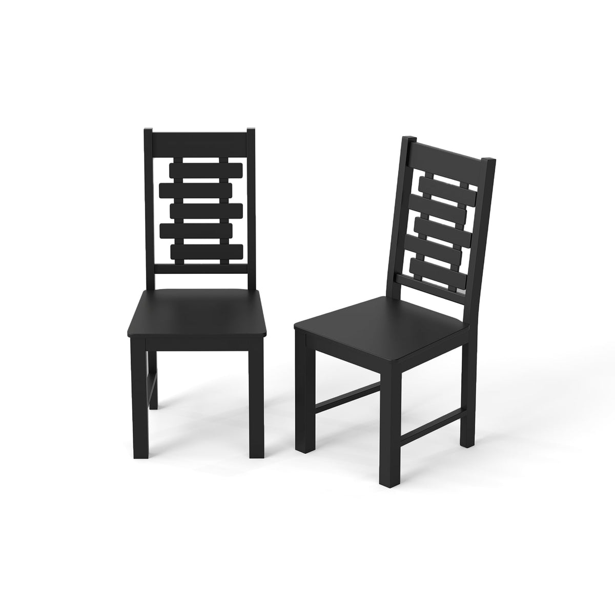 Wooden Dining Chair Set of 2 Solid Rubber Wood Kitchen Chairs-Black-Dining Chairs-DECOROLALA