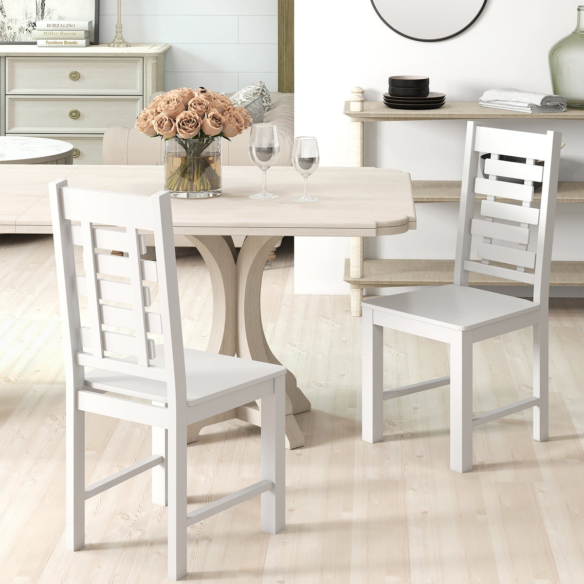 Wooden Dining Chair Set of 2 Solid Rubber Wood Kitchen Chairs-White-Dining Chairs-DECOROLALA
