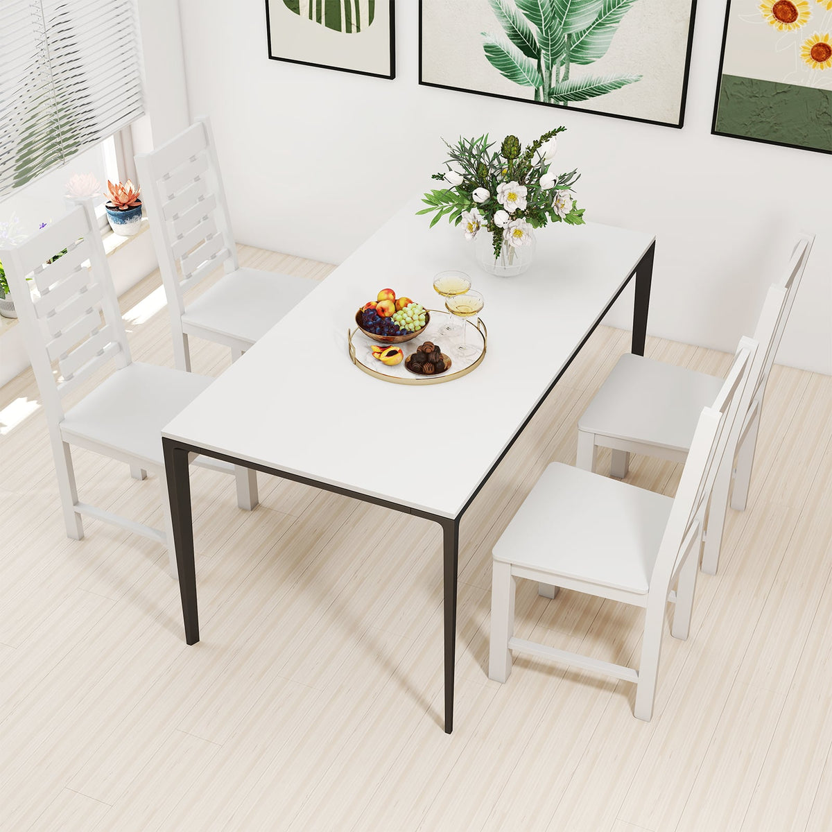 Wooden Dining Chair Set of 2 Solid Rubber Wood Kitchen Chairs-White-Dining Chairs-DECOROLALA