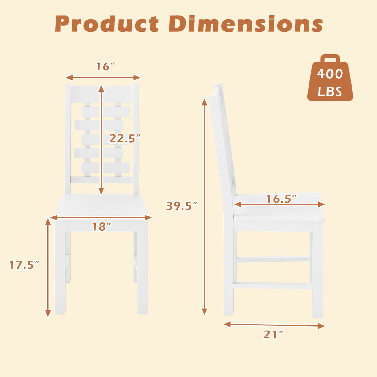 Wooden Dining Chair Set of 2 Solid Rubber Wood Kitchen Chairs-White-Dining Chairs-DECOROLALA