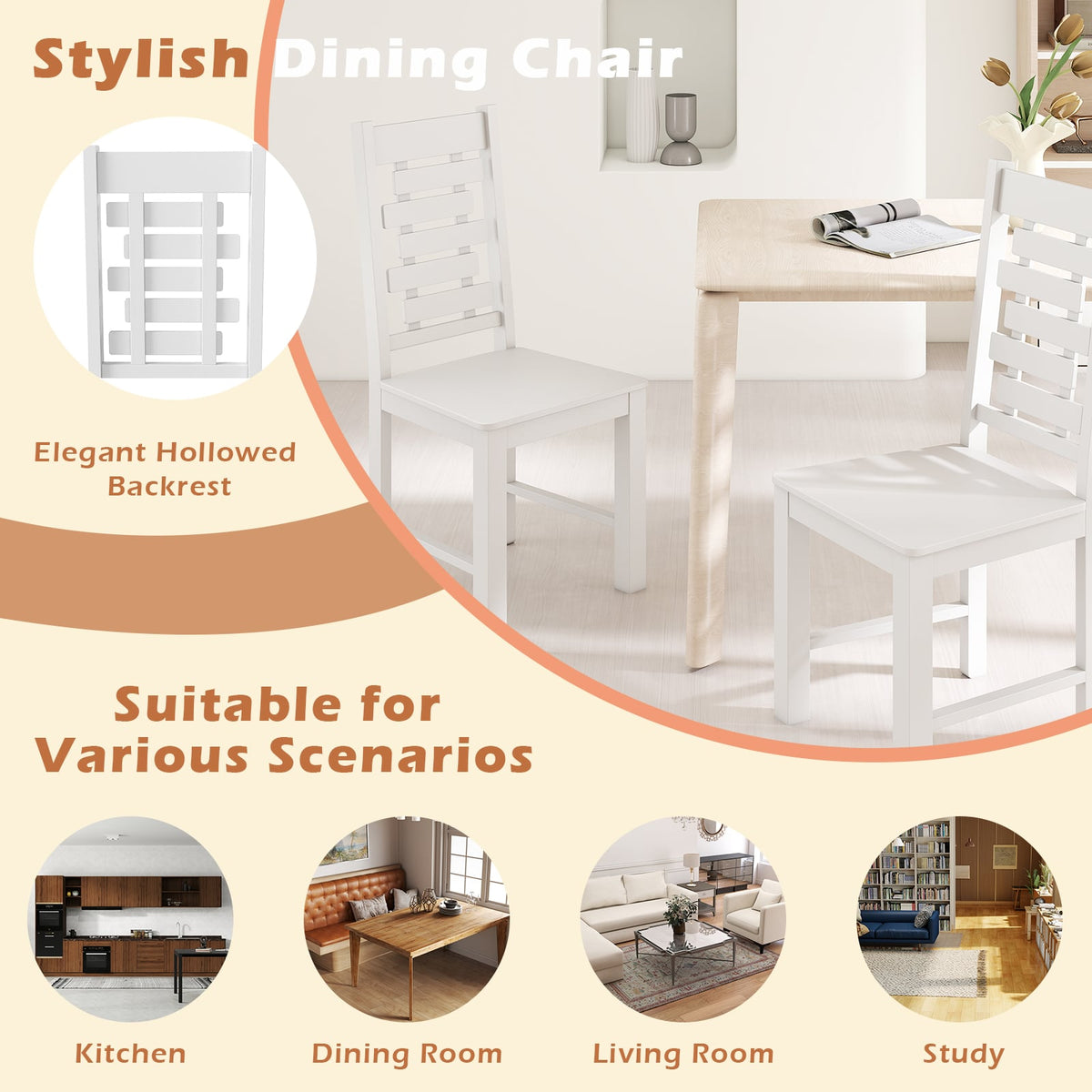Wooden Dining Chair Set of 2 Solid Rubber Wood Kitchen Chairs-White-Dining Chairs-DECOROLALA