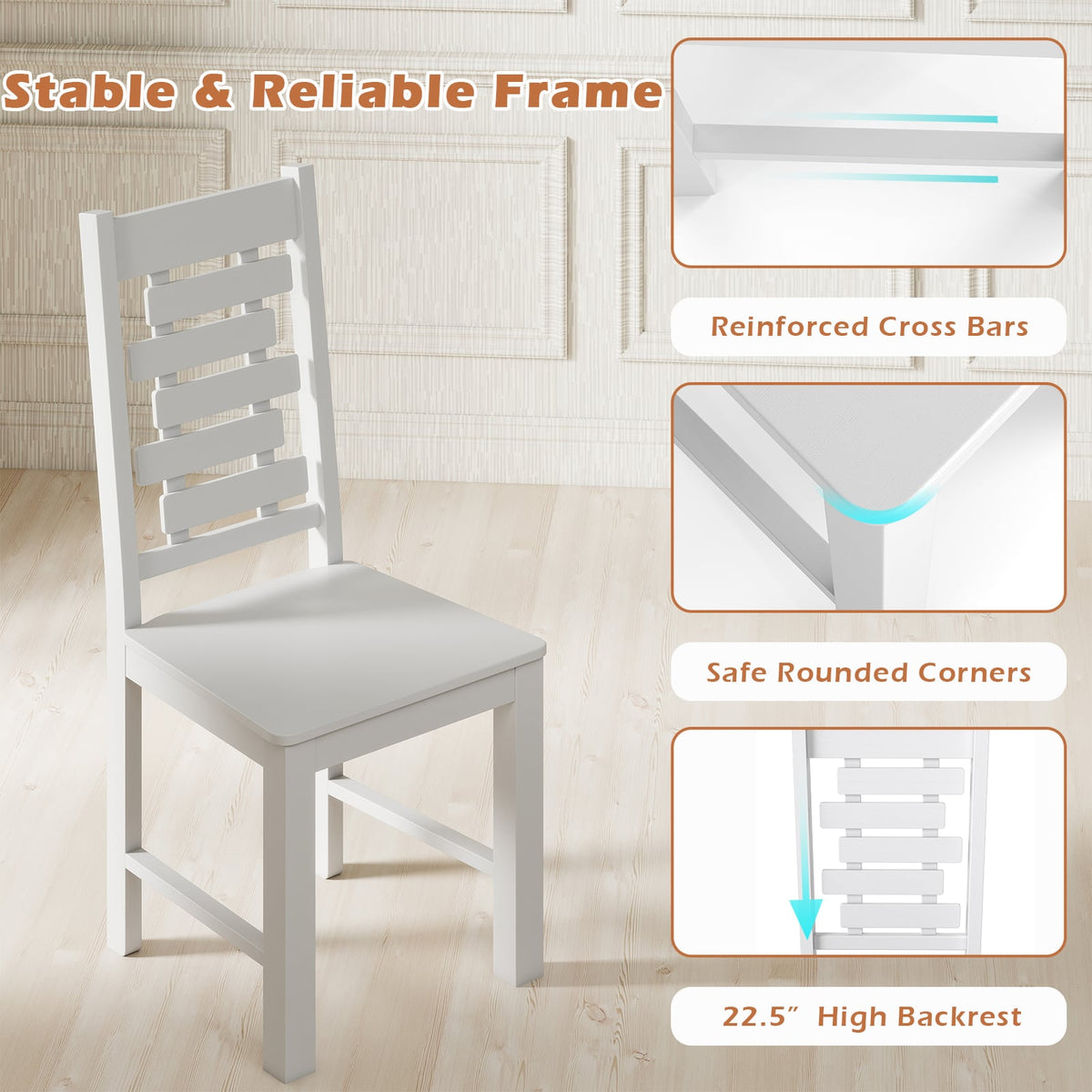 Wooden Dining Chair Set of 2 Solid Rubber Wood Kitchen Chairs-White-Dining Chairs-DECOROLALA