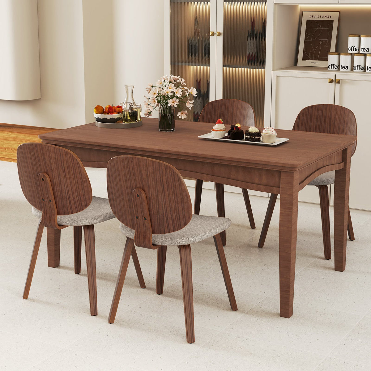 Wooden Dining Chair Set of 2 with Bentwood Frame and Padded Seat-Walnut-Dining Chairs-DECOROLALA