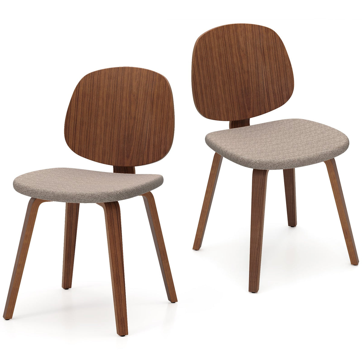 Wooden Dining Chair Set of 2 with Bentwood Frame and Padded Seat-Walnut-Dining Chairs-DECOROLALA
