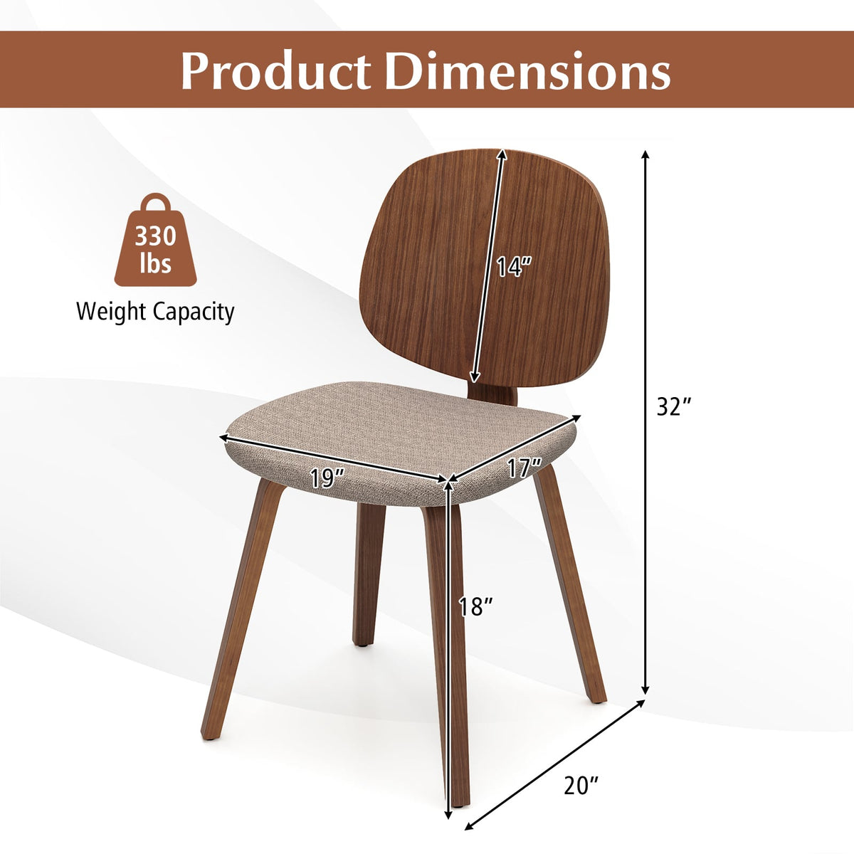 Wooden Dining Chair Set of 2 with Bentwood Frame and Padded Seat-Walnut-Dining Chairs-DECOROLALA