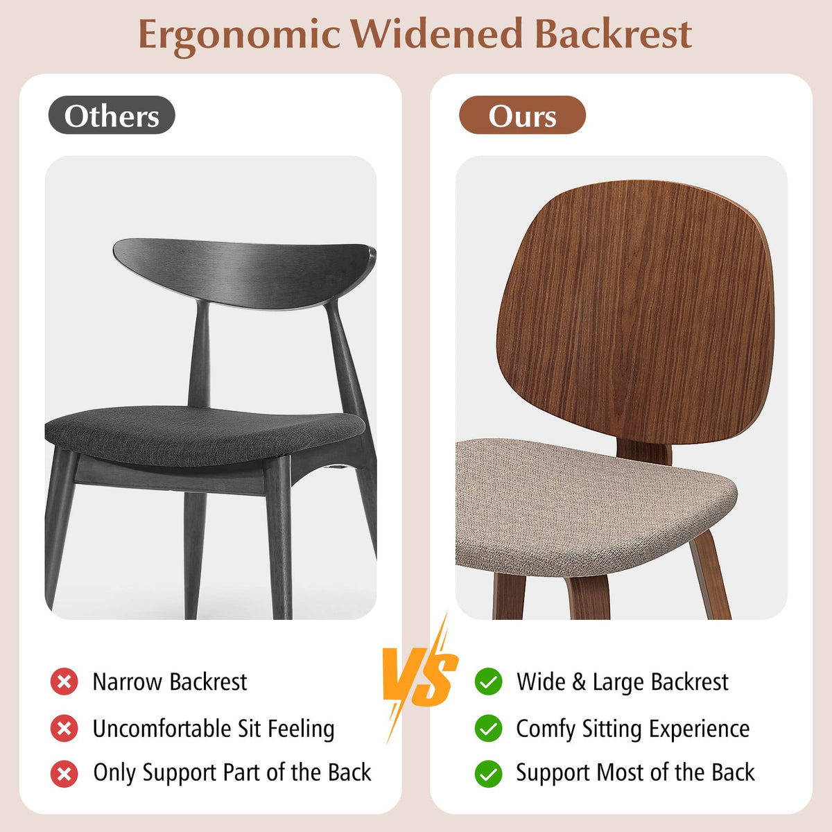 Wooden Dining Chair Set of 2 with Bentwood Frame and Padded Seat-Walnut-Dining Chairs-DECOROLALA