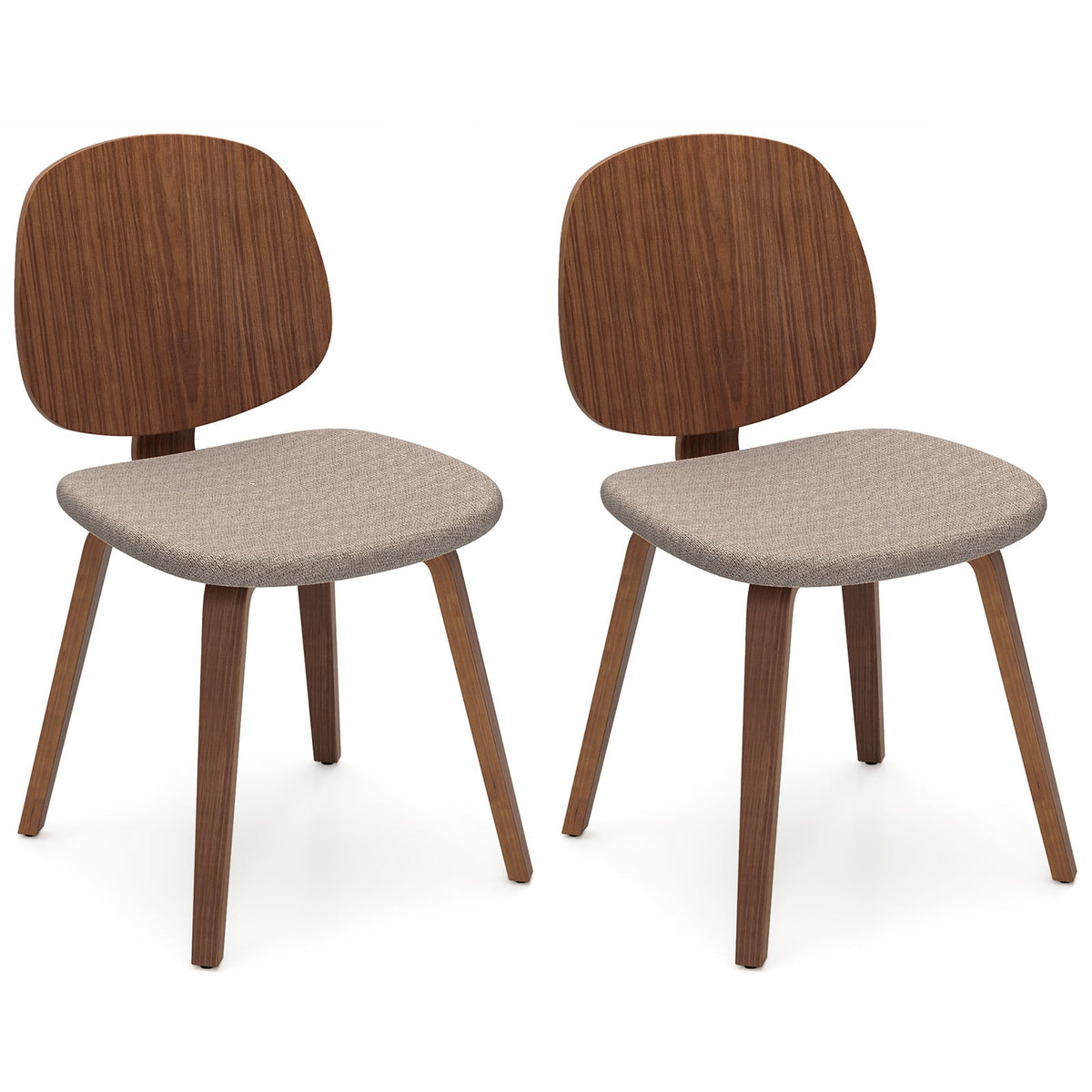 Wooden Dining Chair Set of 2 with Bentwood Frame and Padded Seat-Walnut-Dining Chairs-DECOROLALA