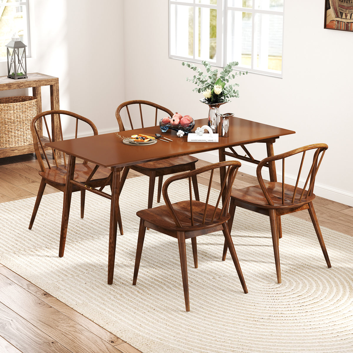 Wooden Dining Chair Set of 2 with High Spindle Back and Wide Seat-Walnut-Dining Chairs-DECOROLALA