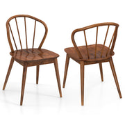 Wooden Dining Chair Set of 2 with High Spindle Back and Wide Seat-Walnut-Dining Chairs-DECOROLALA