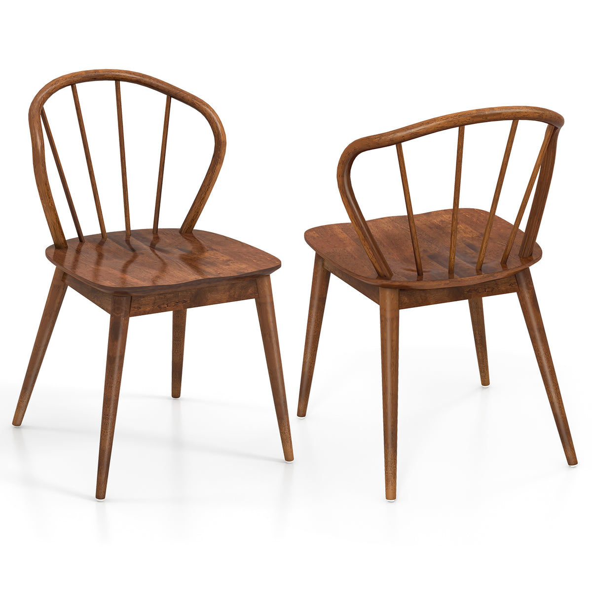 Wooden Dining Chair Set of 2 with High Spindle Back and Wide Seat-Walnut-Dining Chairs-DECOROLALA