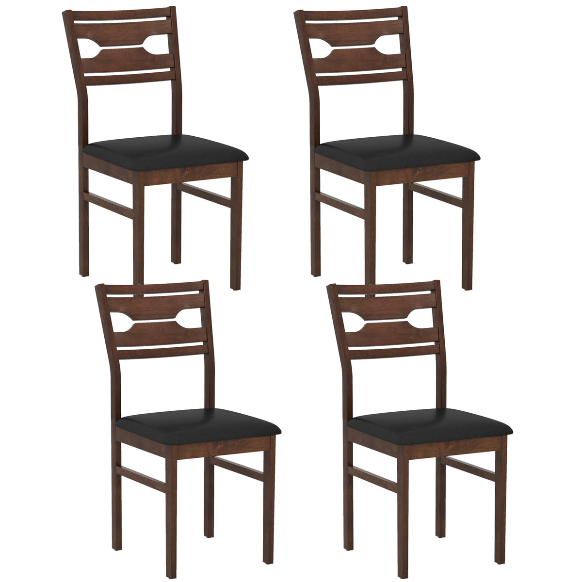 Wooden Dining Chair Set of 2 with PU Leather Padded Seat and Rubber Wood Frame-Walnut-Dining Chairs-DECOROLALA