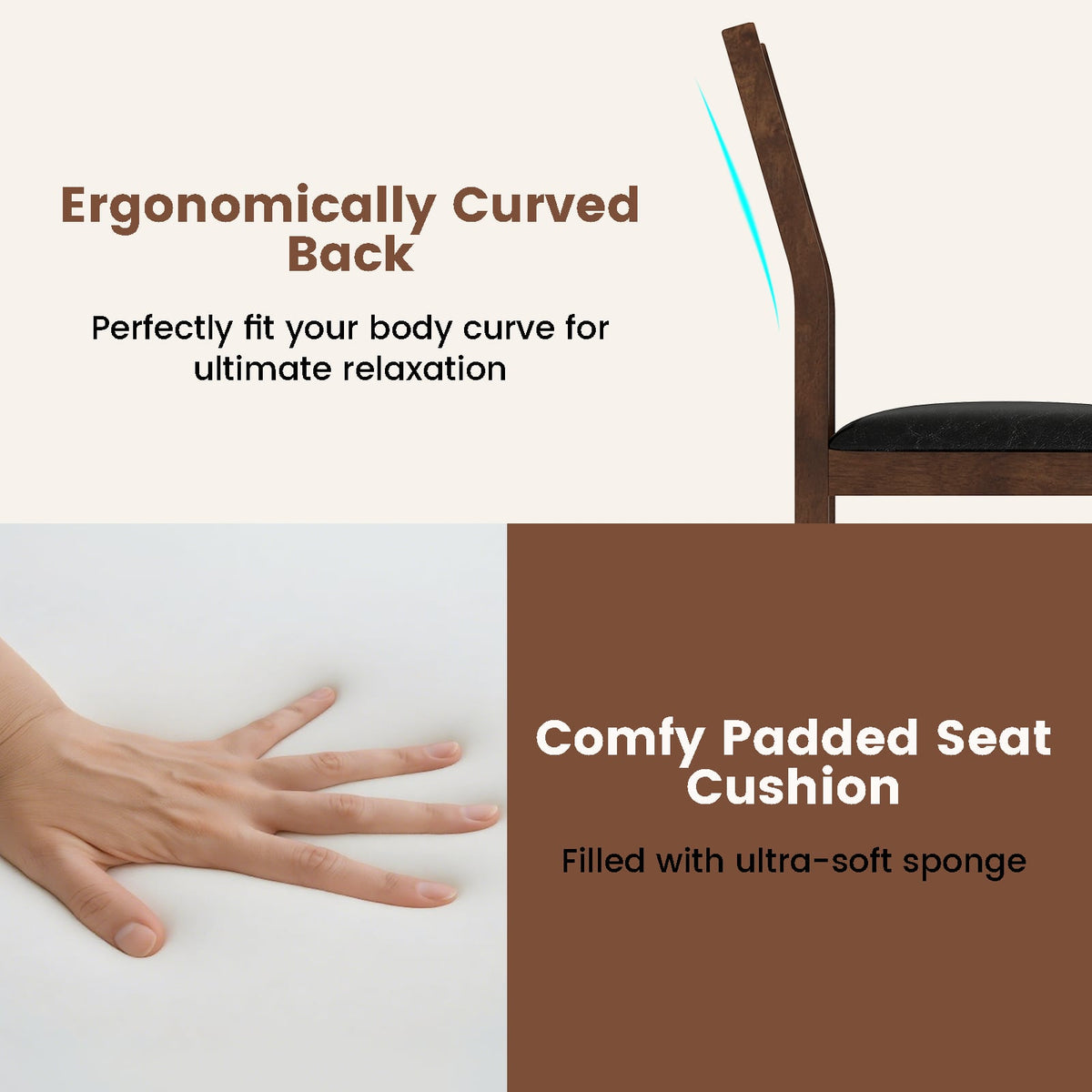 Wooden Dining Chair Set of 2 with PU Leather Padded Seat and Rubber Wood Frame-Walnut-Dining Chairs-DECOROLALA