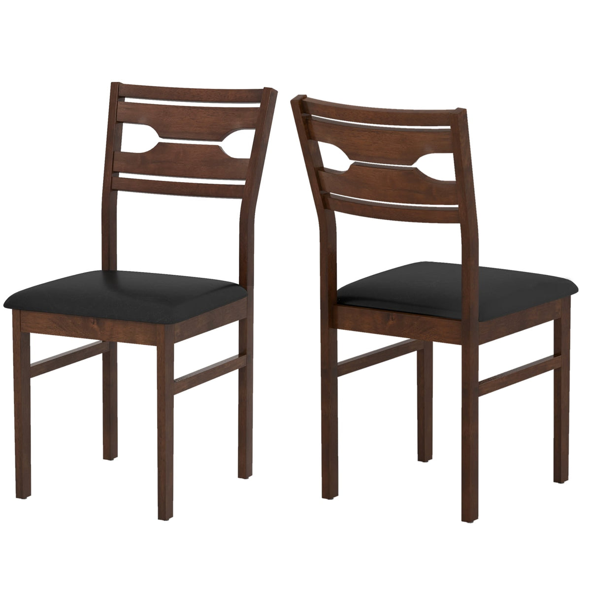 Wooden Dining Chair Set of 2 with PU Leather Padded Seat and Rubber Wood Frame-Walnut-Dining Chairs-DECOROLALA