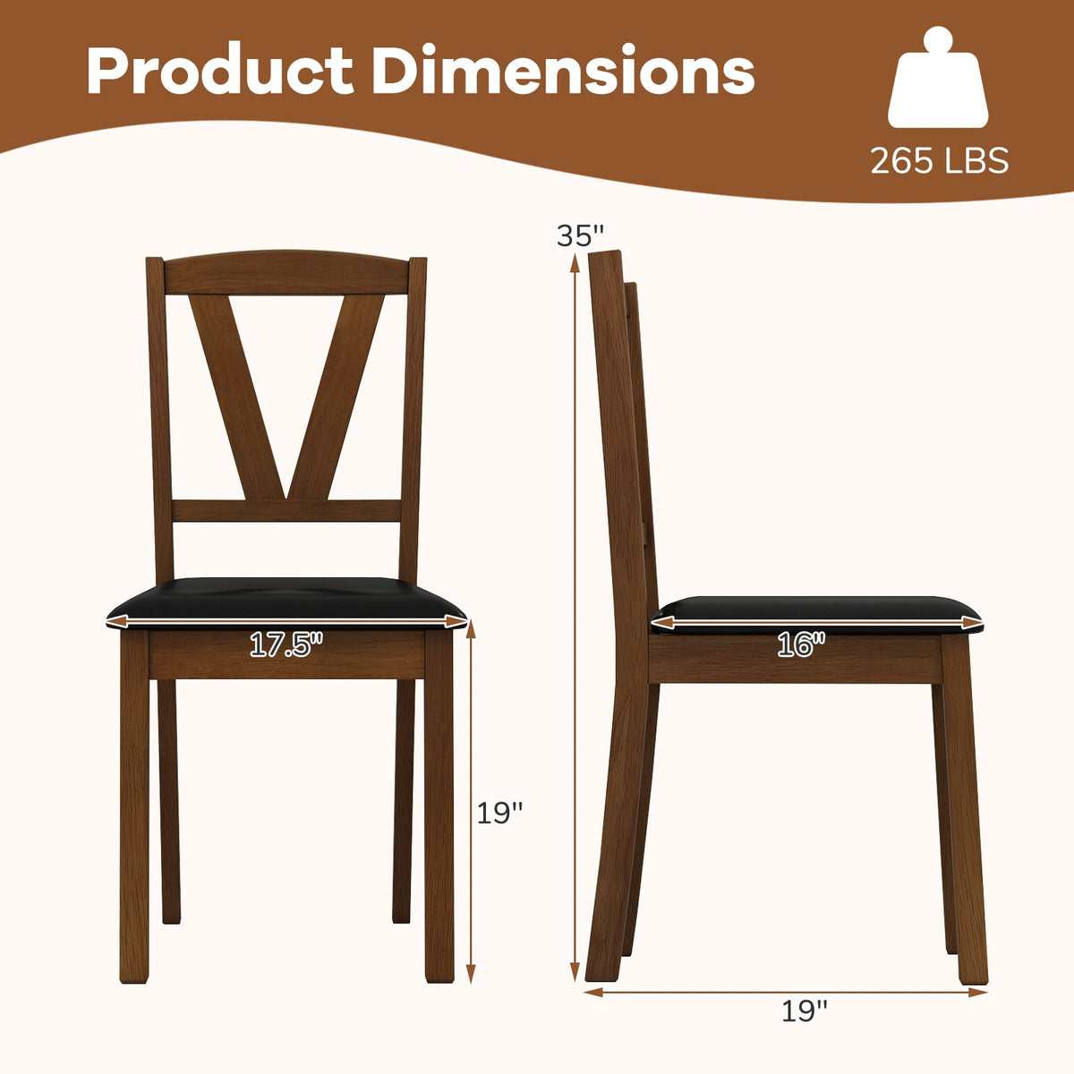 Wooden Dining Chair Set of 2 with PU Leather Upholstered and Rubber Wood Frame-Brown-Dining Chairs-DECOROLALA