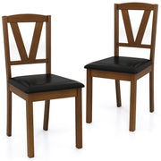 Wooden Dining Chair Set of 2 with PU Leather Upholstered and Rubber Wood Frame-Brown-Dining Chairs-DECOROLALA