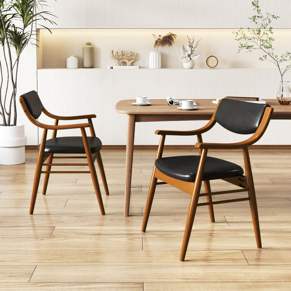 Wooden Dining Chair Set of 2 with Padded Seat and Back-Black-Dining Chairs-DECOROLALA
