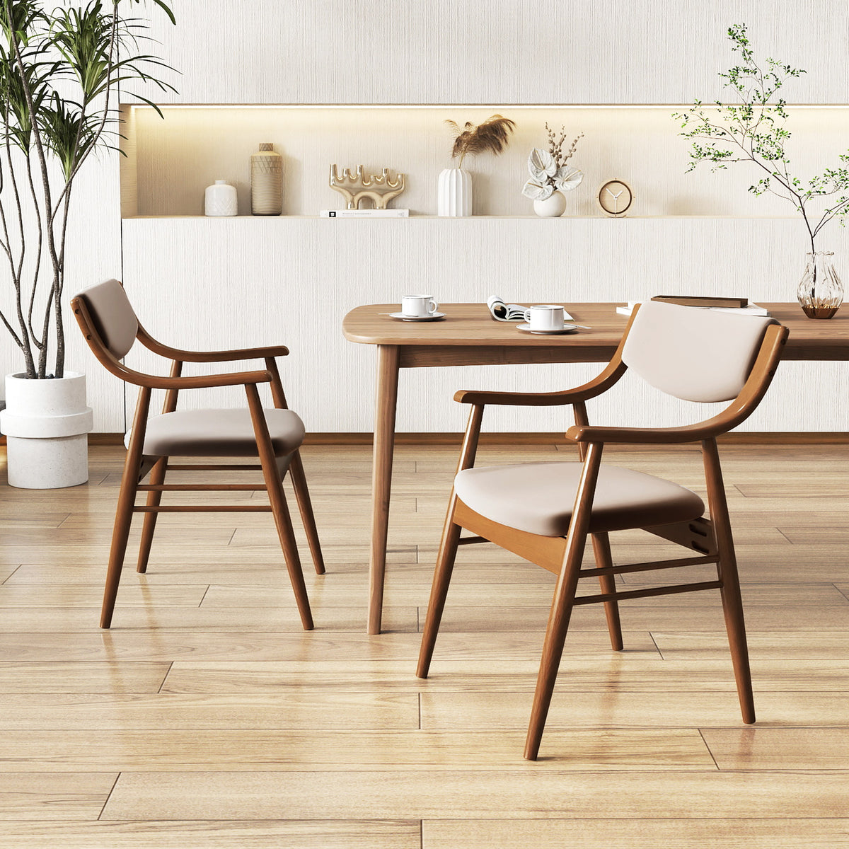 Wooden Dining Chair Set of 2 with Padded Seat and Back-Walnut-Dining Chairs-DECOROLALA