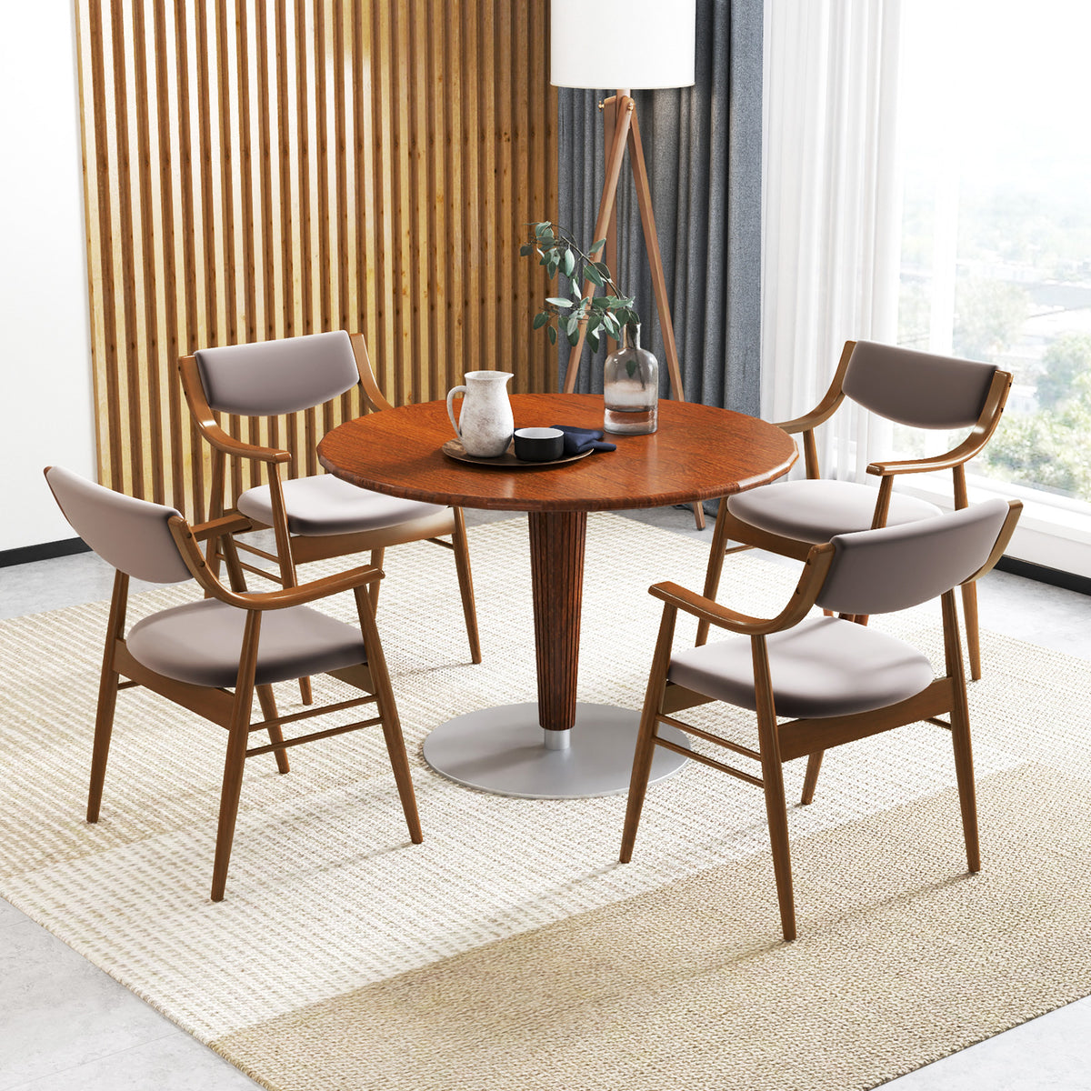 Wooden Dining Chair Set of 2 with Padded Seat and Back-Walnut-Dining Chairs-DECOROLALA