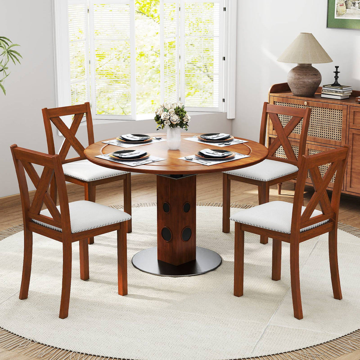 Wooden Dining Chair Set of 2 with Padded Seat and Curved Back-Beige-Dining Chairs-DECOROLALA