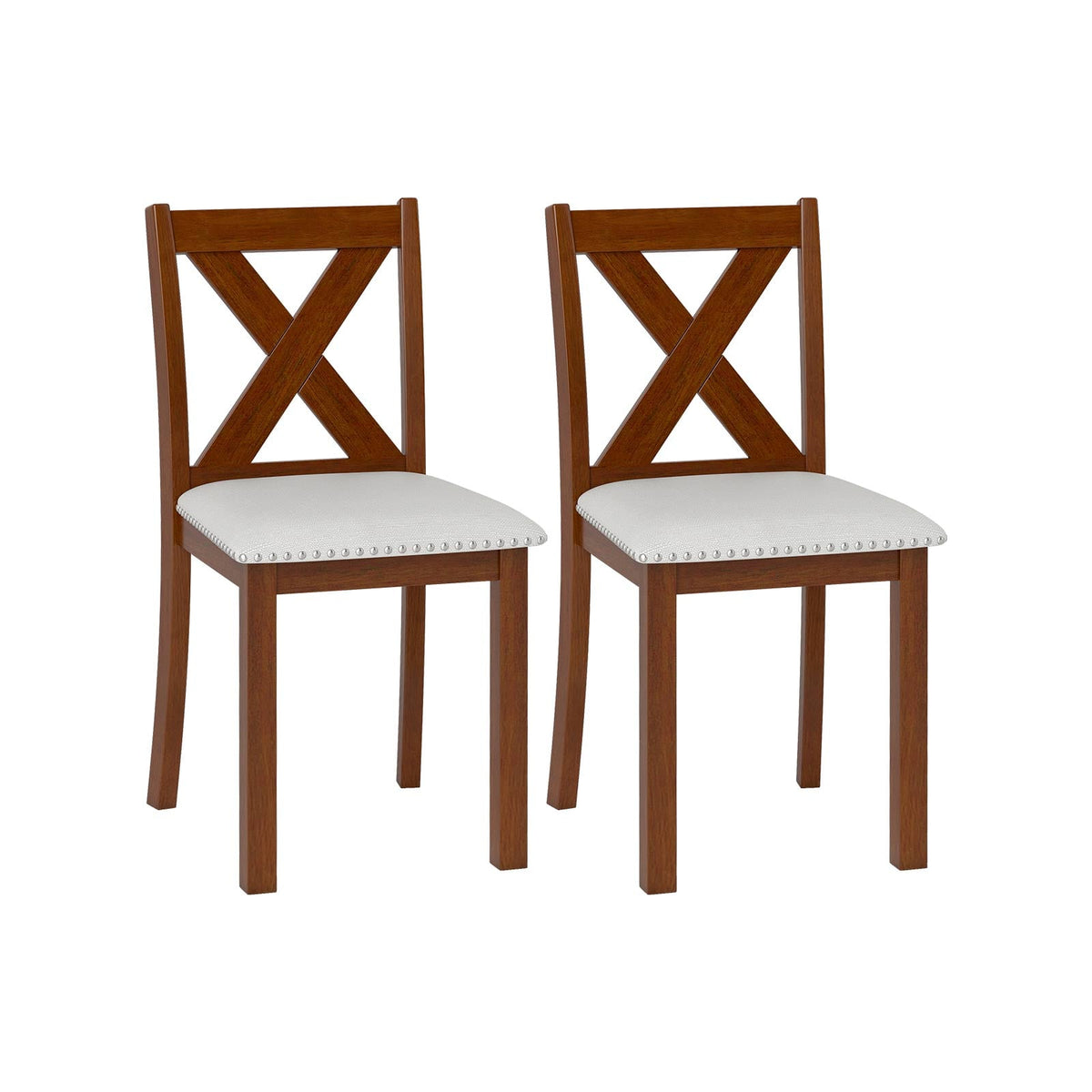 Wooden Dining Chair Set of 2 with Padded Seat and Curved Back-Beige-Dining Chairs-DECOROLALA