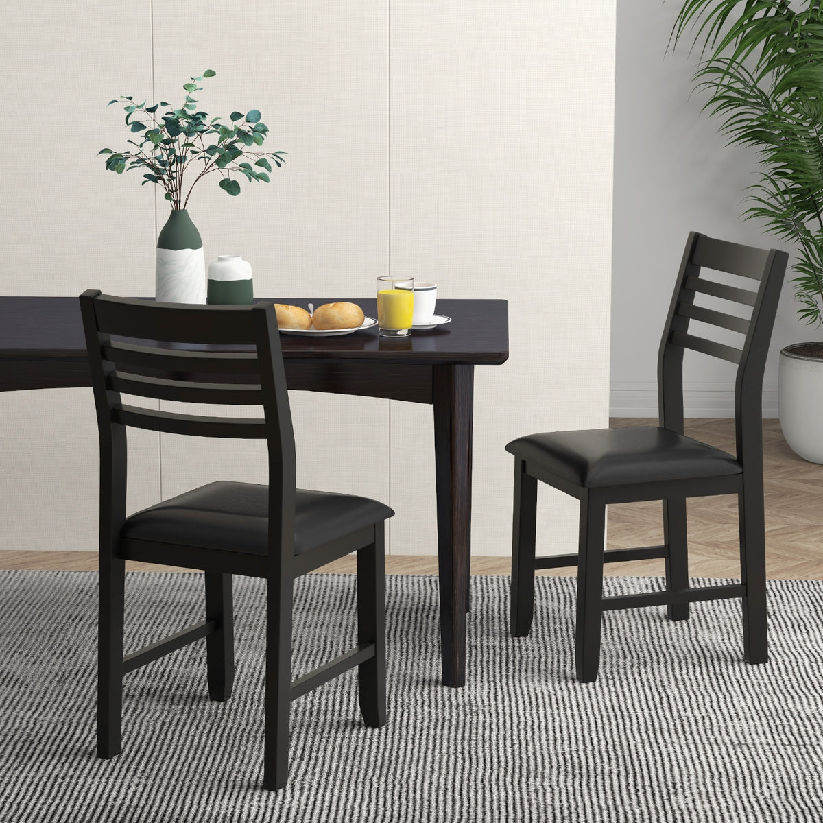 Wooden Dining Chair Set of 2 with Rubber Wood Frame Padded Cushion and Ladder Back-Black-Dining Chairs-DECOROLALA