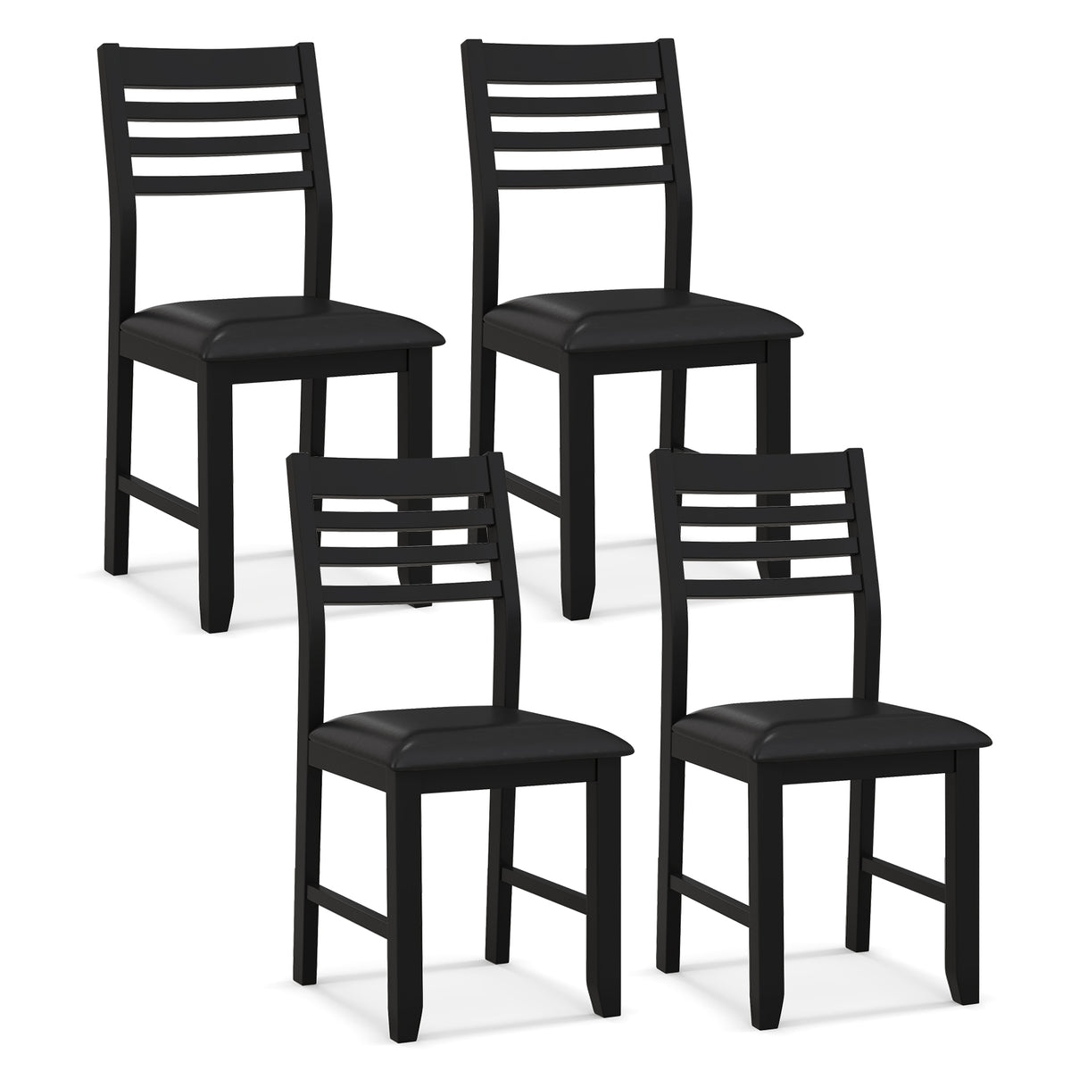 Wooden Dining Chair Set of 2 with Rubber Wood Frame Padded Cushion and Ladder Back-Black-Dining Chairs-DECOROLALA