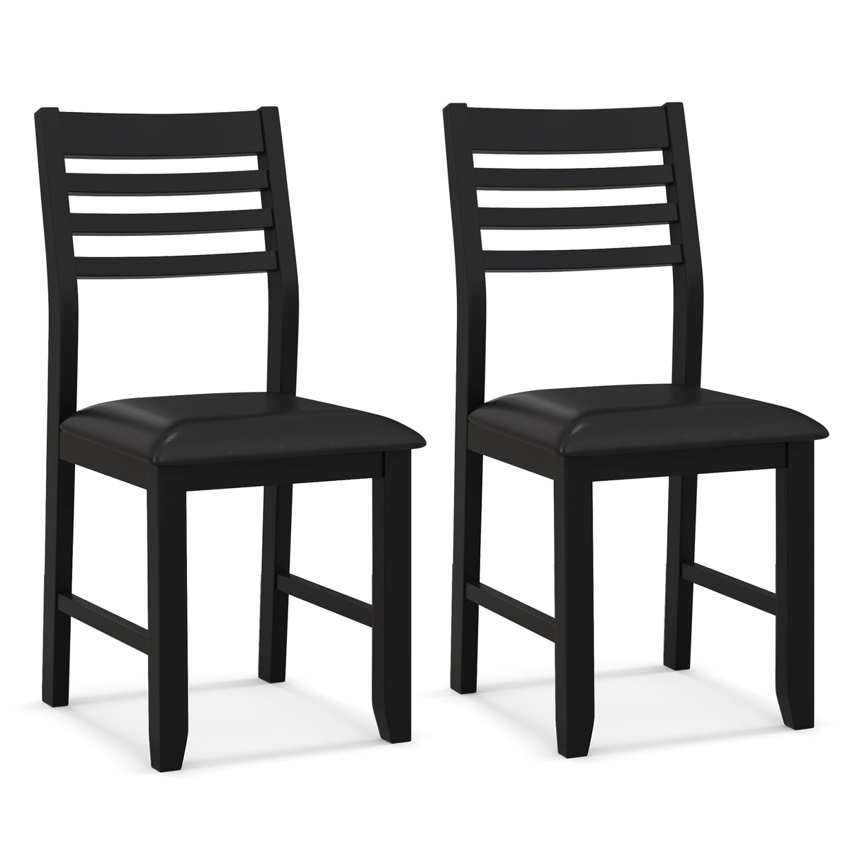 Wooden Dining Chair Set of 2 with Rubber Wood Frame Padded Cushion and Ladder Back-Black-Dining Chairs-DECOROLALA