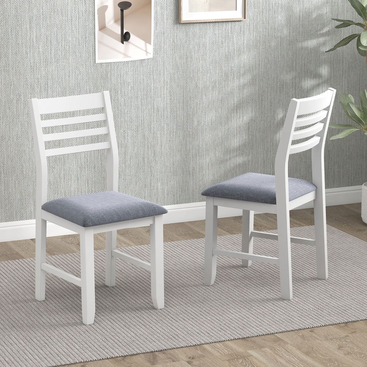 Wooden Dining Chair Set of 2 with Rubber Wood Frame Padded Cushion and Ladder Back-White-Dining Chairs-DECOROLALA