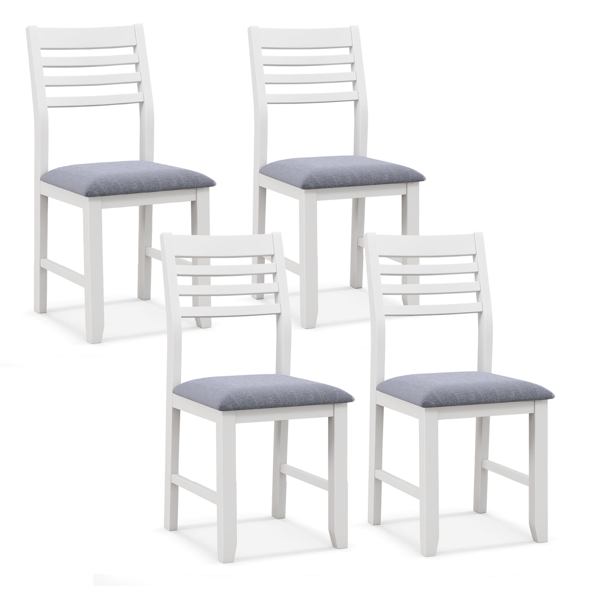 Wooden Dining Chair Set of 2 with Rubber Wood Frame Padded Cushion and Ladder Back-White-Dining Chairs-DECOROLALA