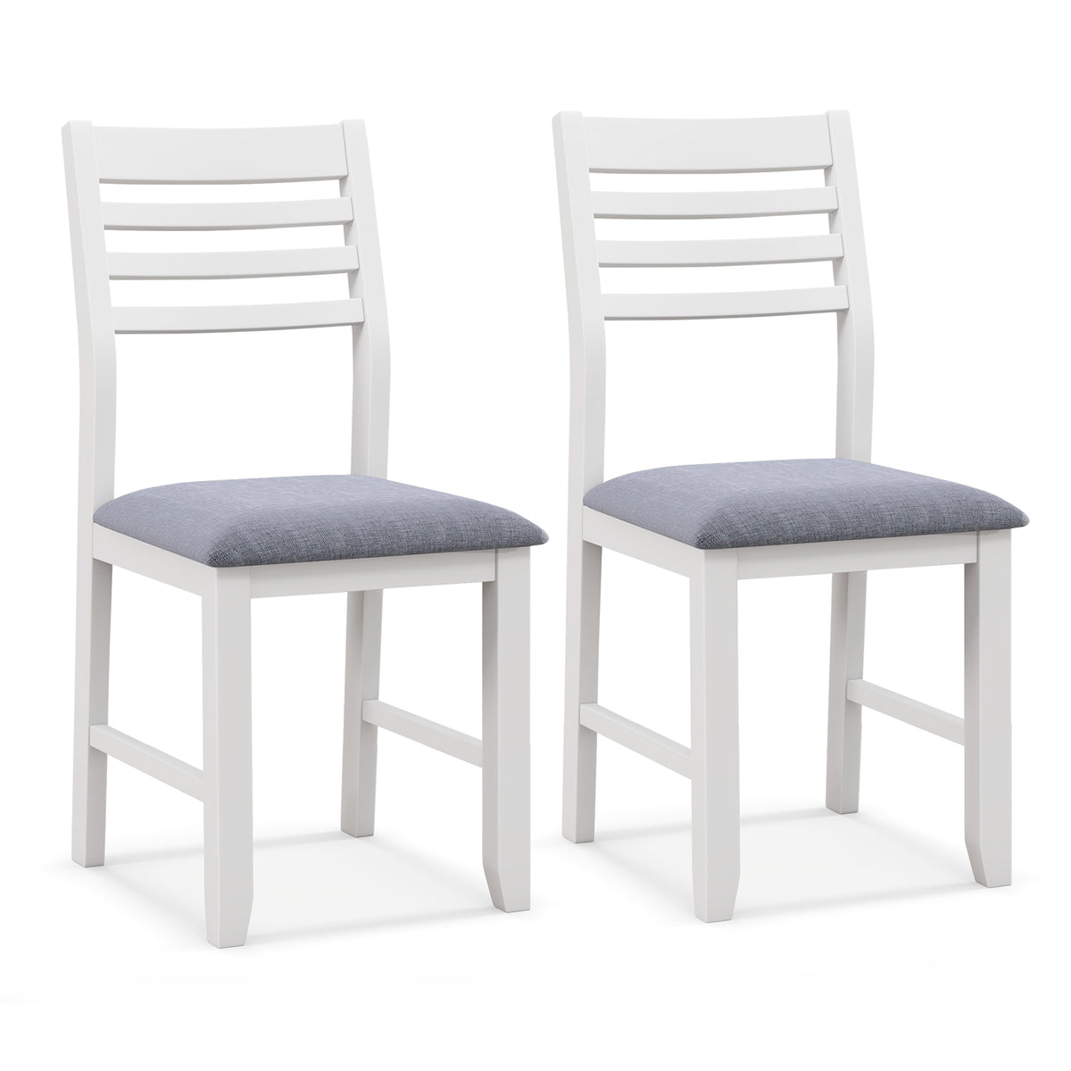 Wooden Dining Chair Set of 2 with Rubber Wood Frame Padded Cushion and Ladder Back-White-Dining Chairs-DECOROLALA