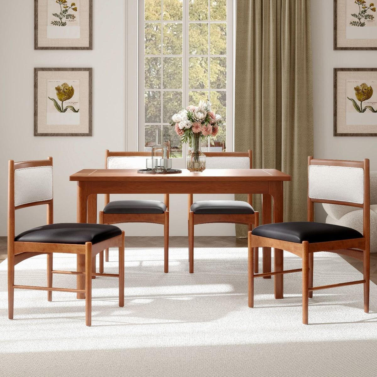Wooden Dining Chair Set of 2 with Rubber Wood Frame and Faux Sherpa Backrest-Walnut-Dining Chairs-DECOROLALA