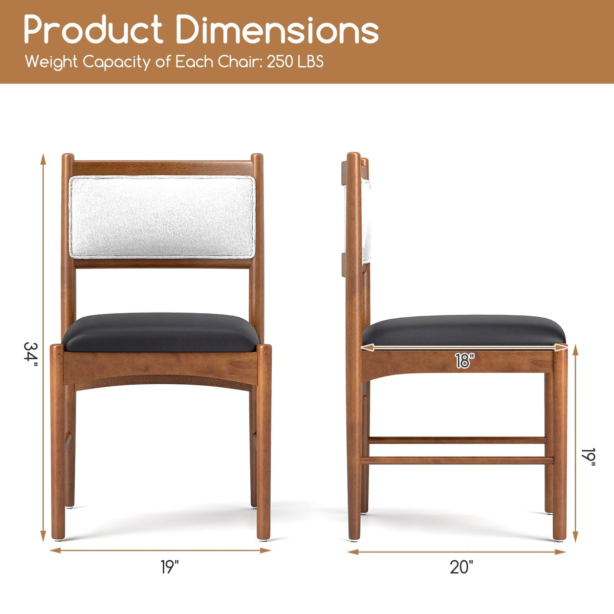 Wooden Dining Chair Set of 2 with Rubber Wood Frame and Faux Sherpa Backrest-Walnut-Dining Chairs-DECOROLALA