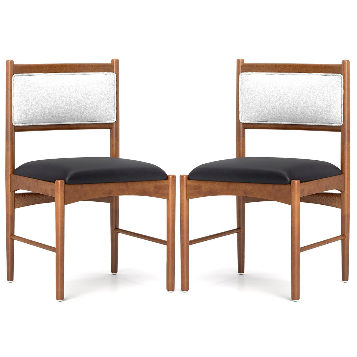 Wooden Dining Chair Set of 2 with Rubber Wood Frame and Faux Sherpa Backrest-Walnut-Dining Chairs-DECOROLALA