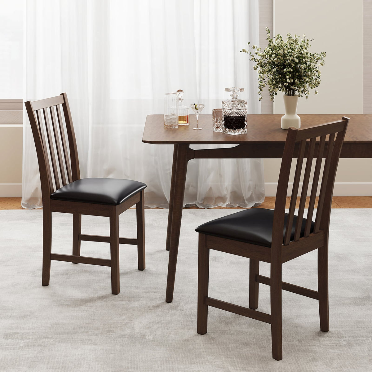 Wooden Dining Chair Set of 2 with Rubber Wood Frame and Padded Seat-Brown-Dining Chairs-DECOROLALA