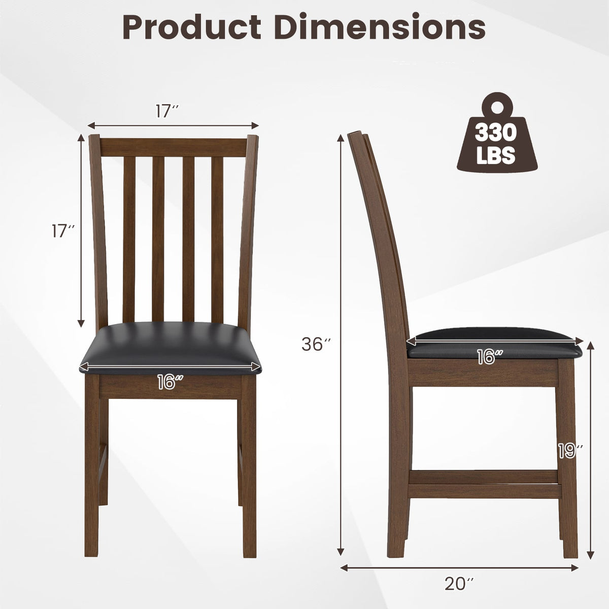 Wooden Dining Chair Set of 2 with Rubber Wood Frame and Padded Seat-Brown-Dining Chairs-DECOROLALA