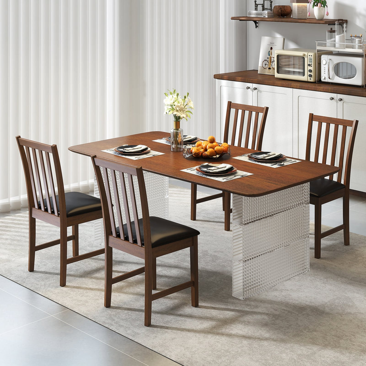 Wooden Dining Chair Set of 2 with Rubber Wood Frame and Padded Seat-Brown-Dining Chairs-DECOROLALA