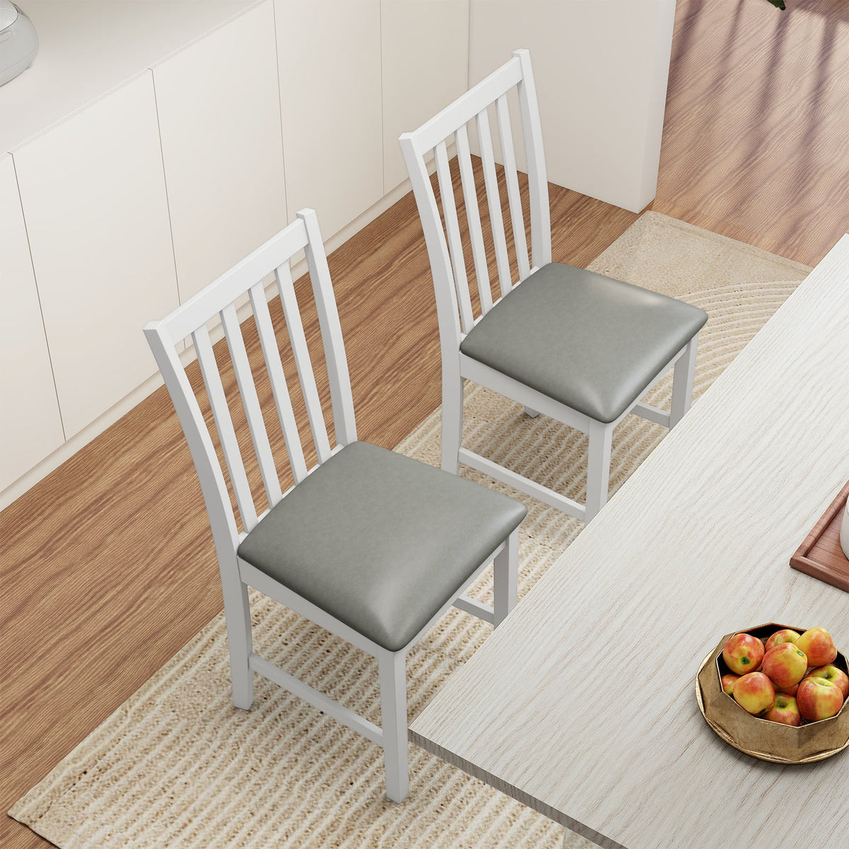 Wooden Dining Chair Set of 2 with Rubber Wood Frame and Padded Seat-White-Dining Chairs-DECOROLALA