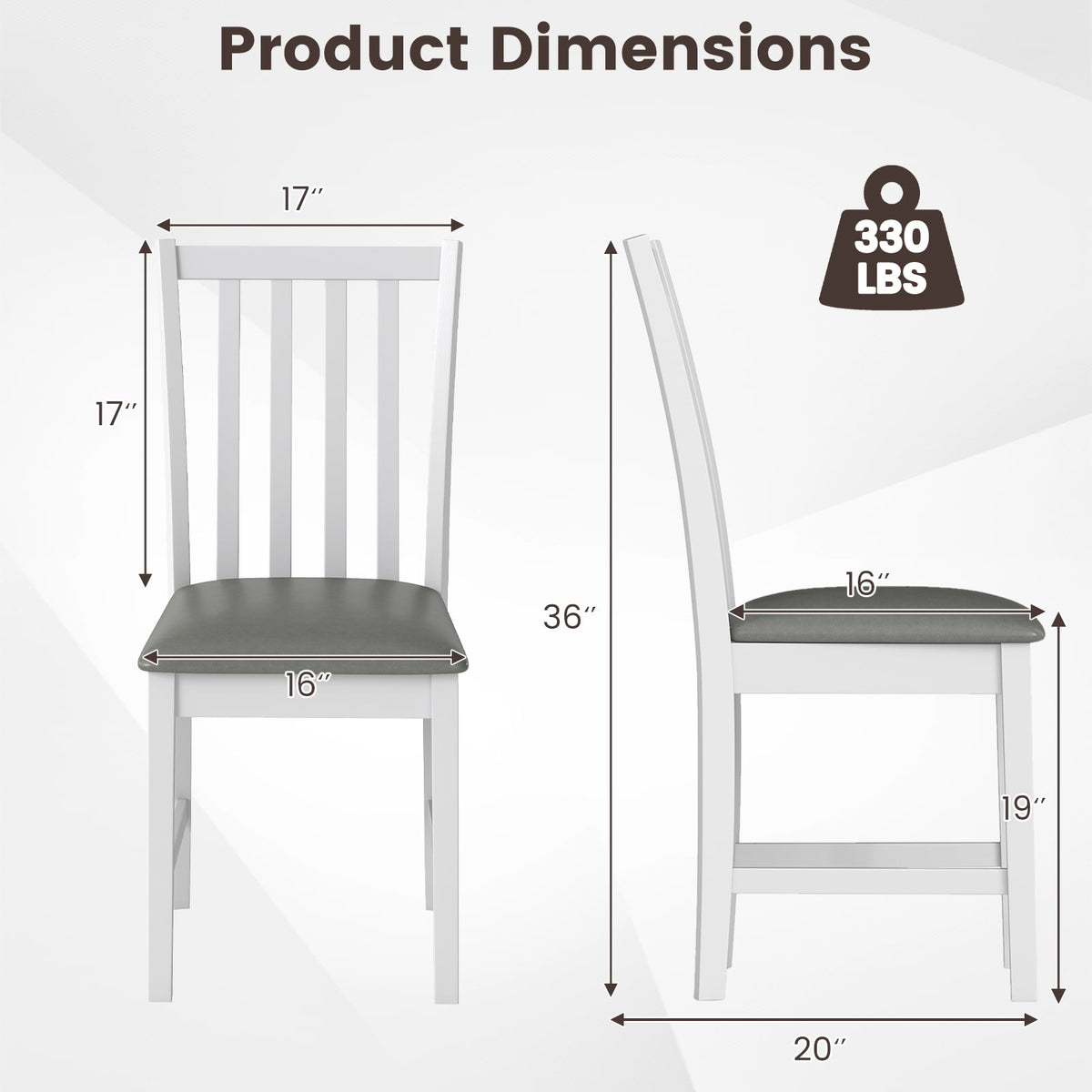 Wooden Dining Chair Set of 2 with Rubber Wood Frame and Padded Seat-White-Dining Chairs-DECOROLALA
