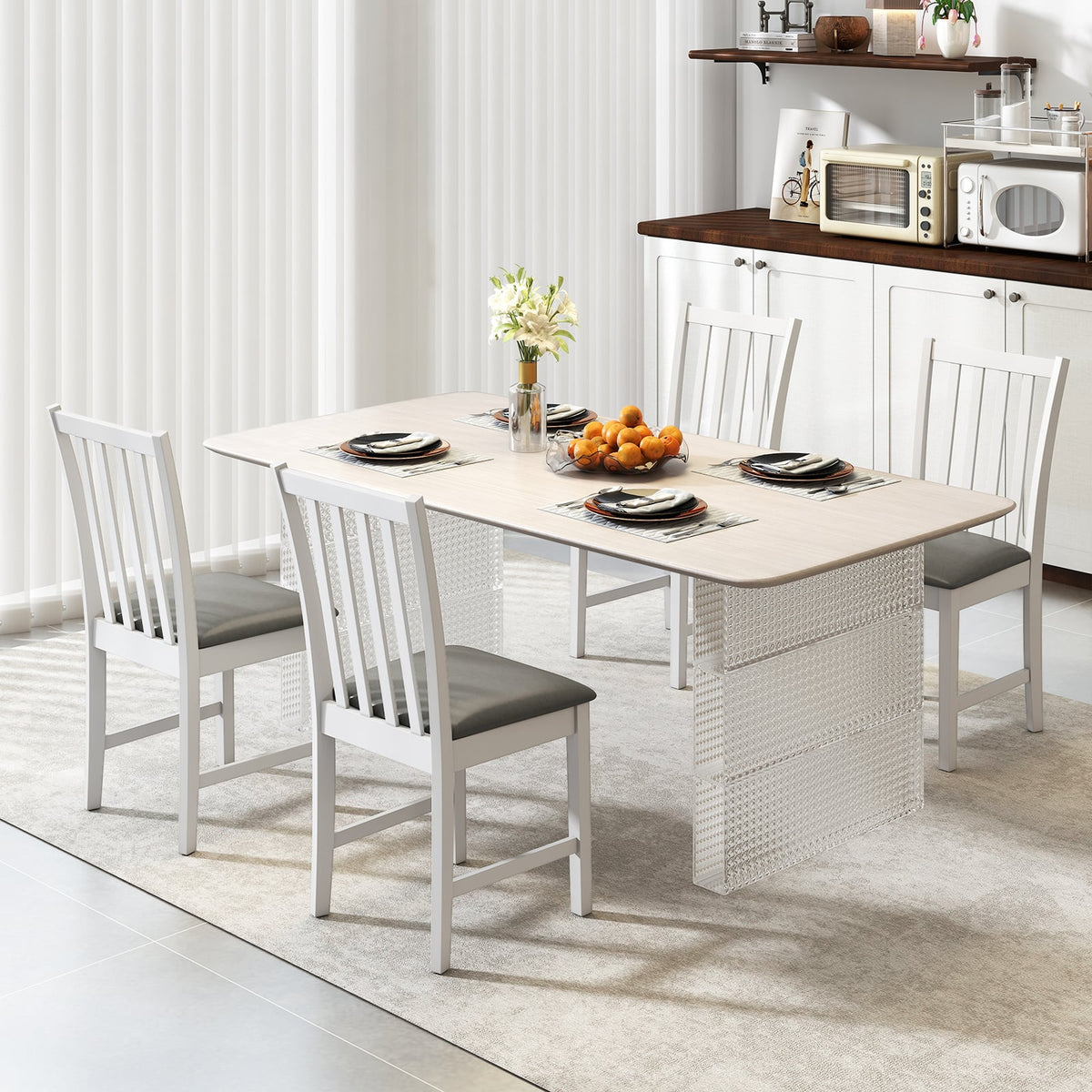 Wooden Dining Chair Set of 2 with Rubber Wood Frame and Padded Seat-White-Dining Chairs-DECOROLALA