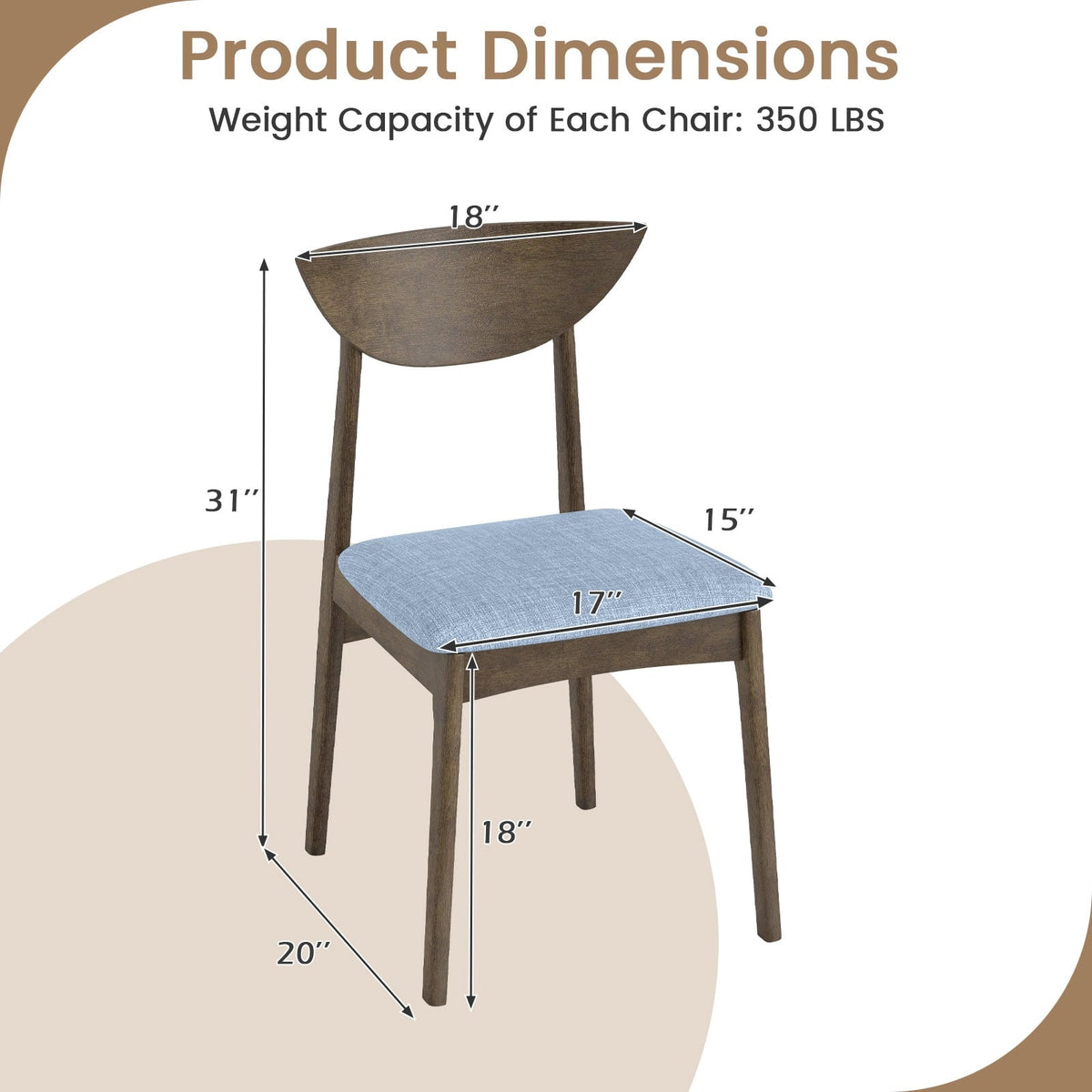 Wooden Dining Chair Set of 2 with Rubber Wood Leg-Brown-Dining Chairs-DECOROLALA