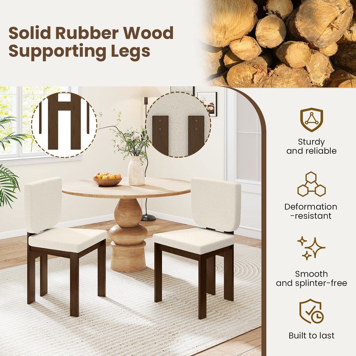 Wooden Dining Chair Set of 2 with Rubber Wood Leg for Home Office Living Room-Brown-Dining Chairs-DECOROLALA