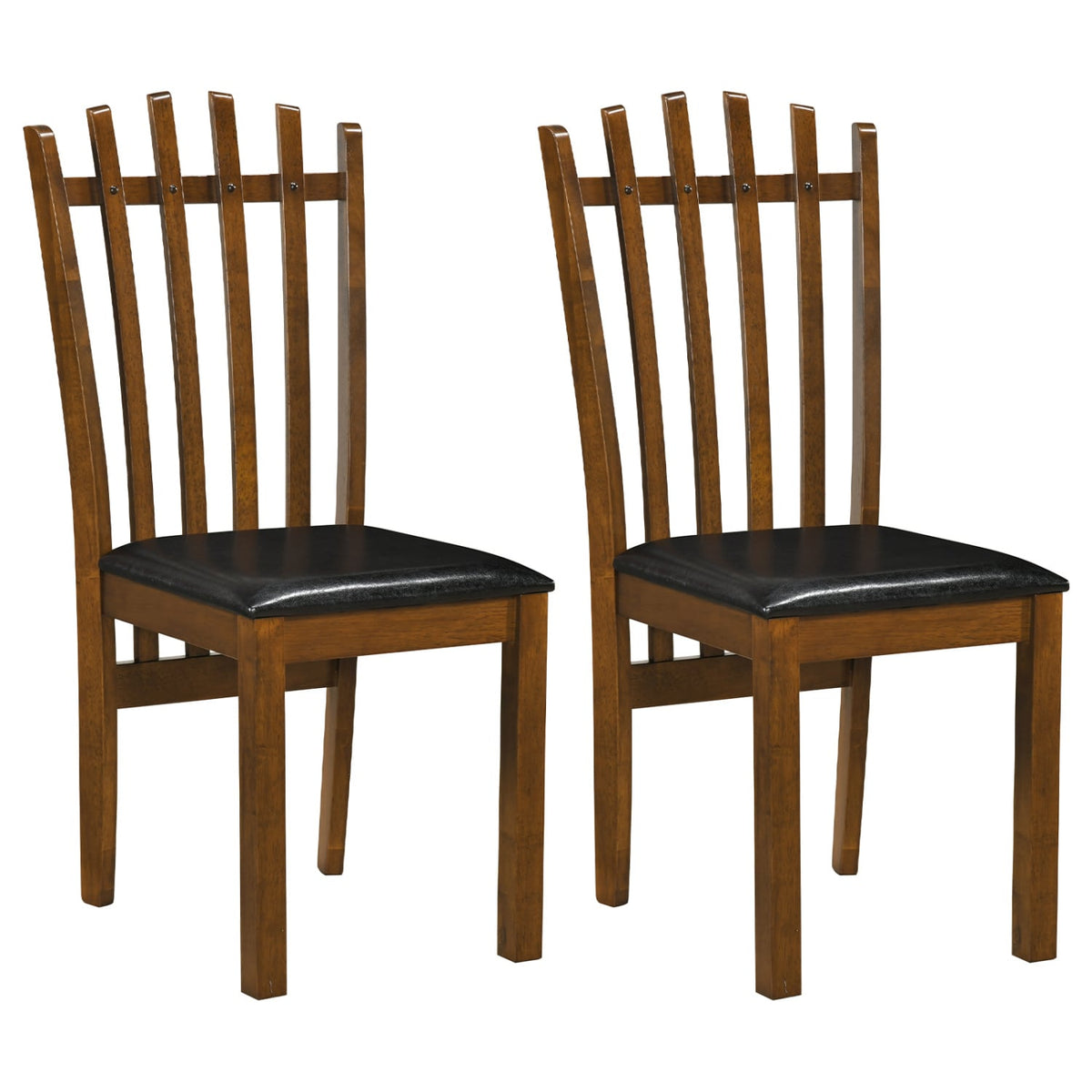 Wooden Dining Chair Set of 2 with Spindle Back & PU Leather Seat-Black-Dining Chairs-DECOROLALA