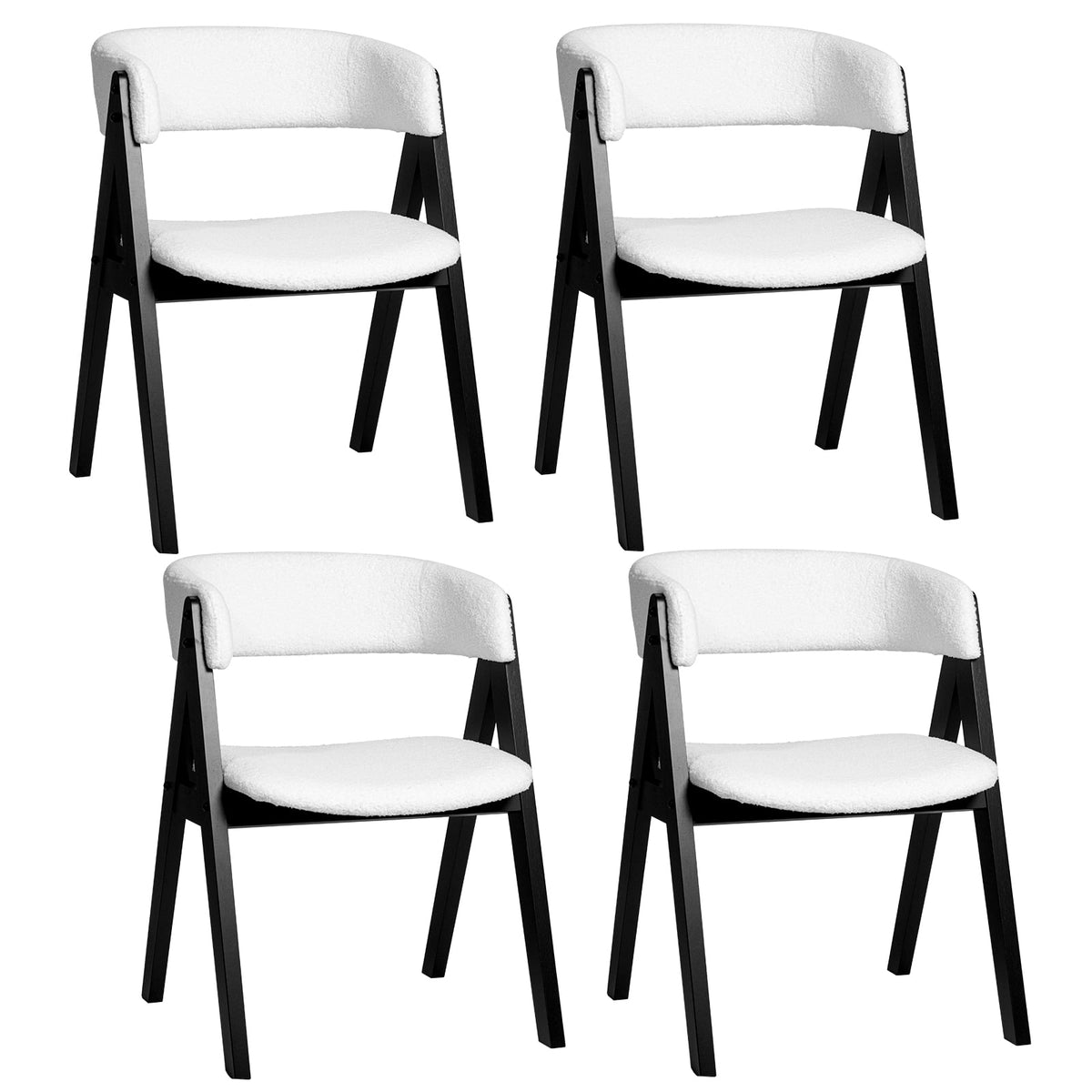 Wooden Dining Chair Set of 4 Mid-Century Modern Sherpa Upholstered Kitchen Dining Room Chairs-Black-Dining Chairs-DECOROLALA