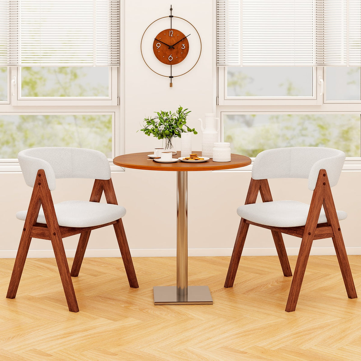 Wooden Dining Chair Set of 4 Mid-Century Modern Sherpa Upholstered Kitchen Dining Room Chairs-Walnut-Dining Chairs-DECOROLALA