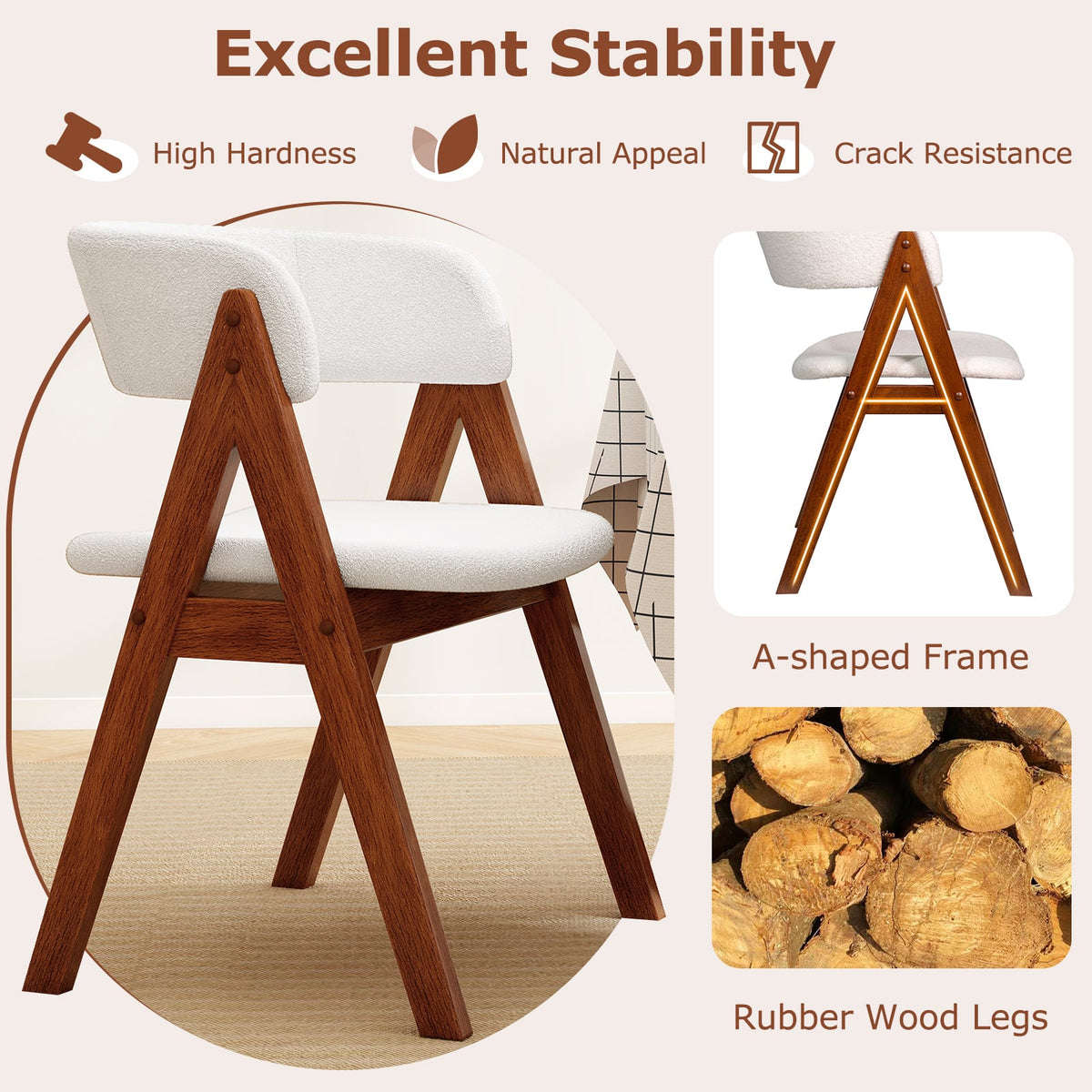 Wooden Dining Chair Set of 4 Mid-Century Modern Sherpa Upholstered Kitchen Dining Room Chairs-Walnut-Dining Chairs-DECOROLALA