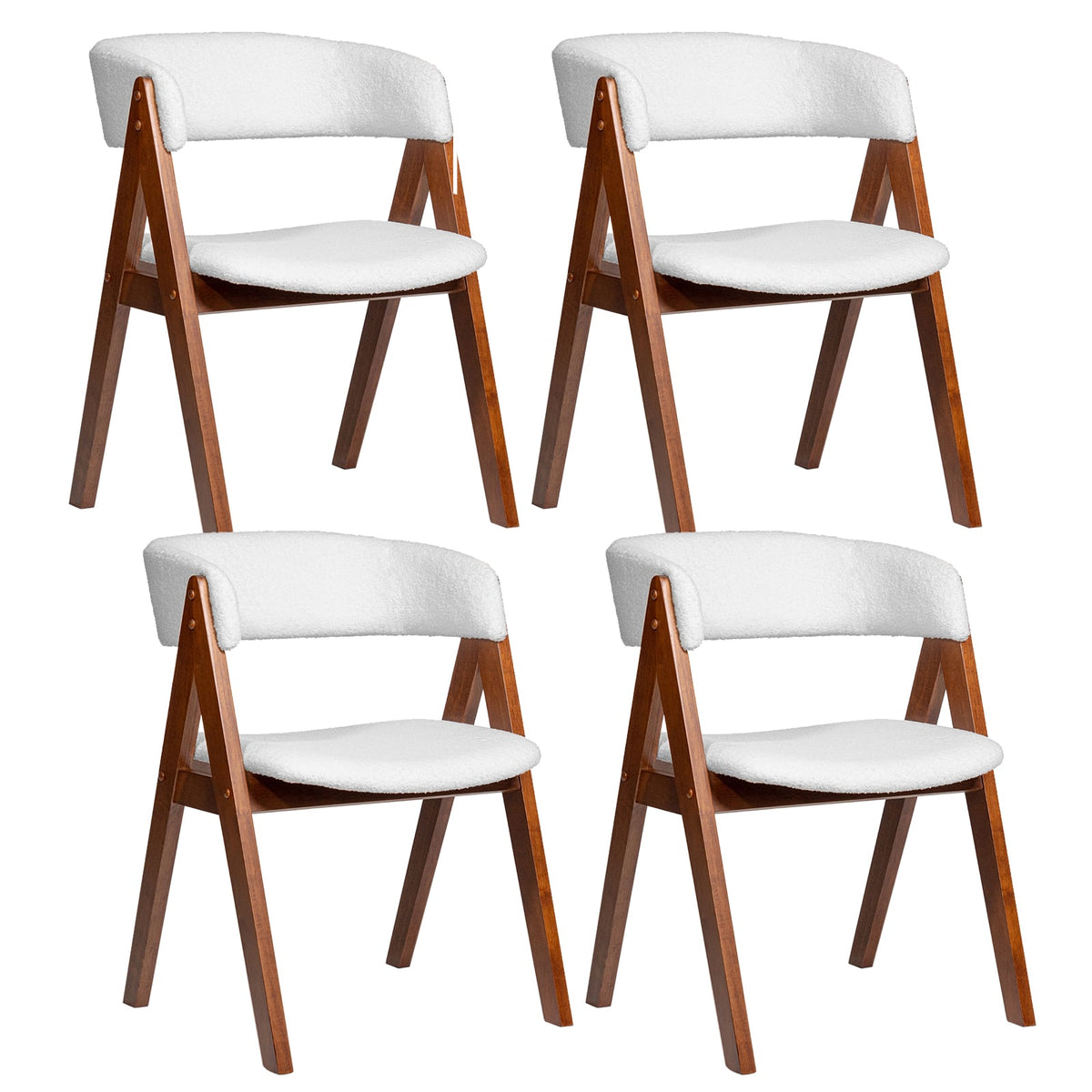 Wooden Dining Chair Set of 4 Mid-Century Modern Sherpa Upholstered Kitchen Dining Room Chairs-Walnut-Dining Chairs-DECOROLALA
