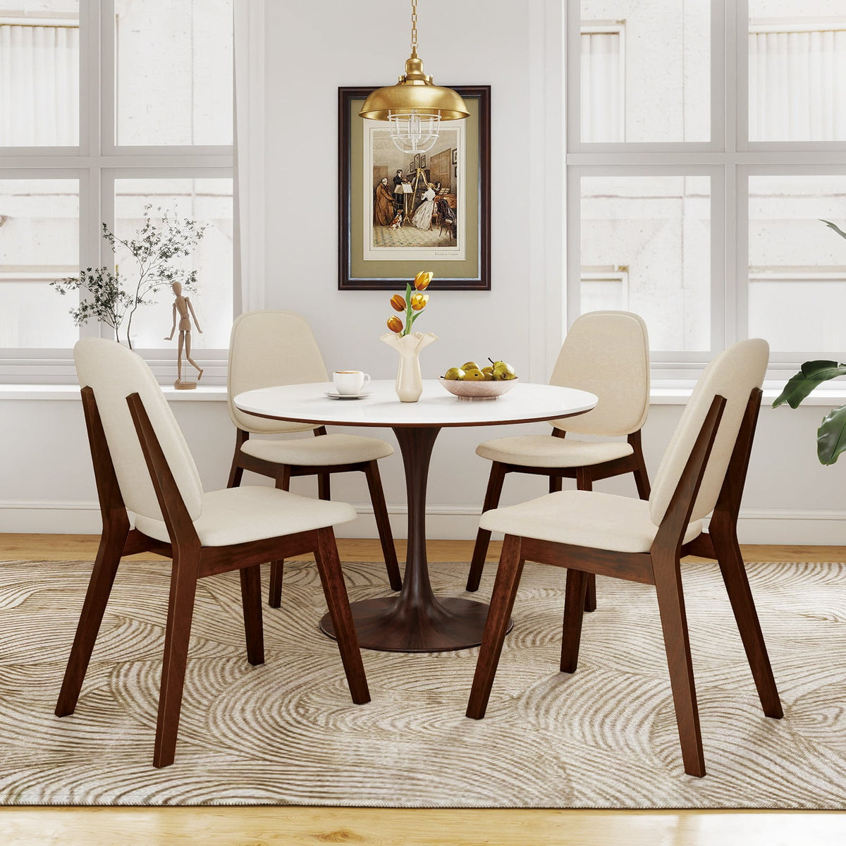 Wooden Dining Chair Set of 4 Mid-Century Modern Upholstered Side Armless Chair-Brown-Dining Chairs-DECOROLALA