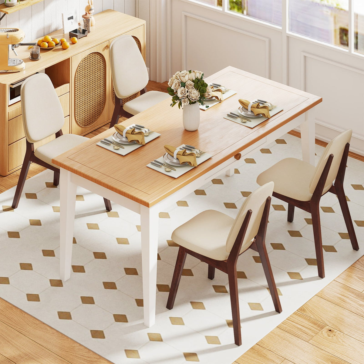 Wooden Dining Chair Set of 4 Mid-Century Modern Upholstered Side Armless Chair-Brown-Dining Chairs-DECOROLALA